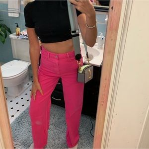 ZARA Hot Pink High Waisted Wide Leg Jeans